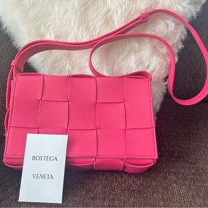 Brand New  Bottega Veneta Pink Woven Leather Shoulder Bag